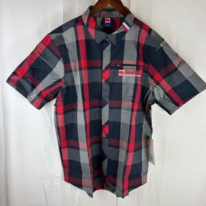 Red Bull Woven Shirt Men Large Red Plaid Snap Front Short Sleeve RBD21014